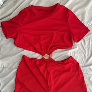 SHEIN Red Cut-Out Jumpsuit